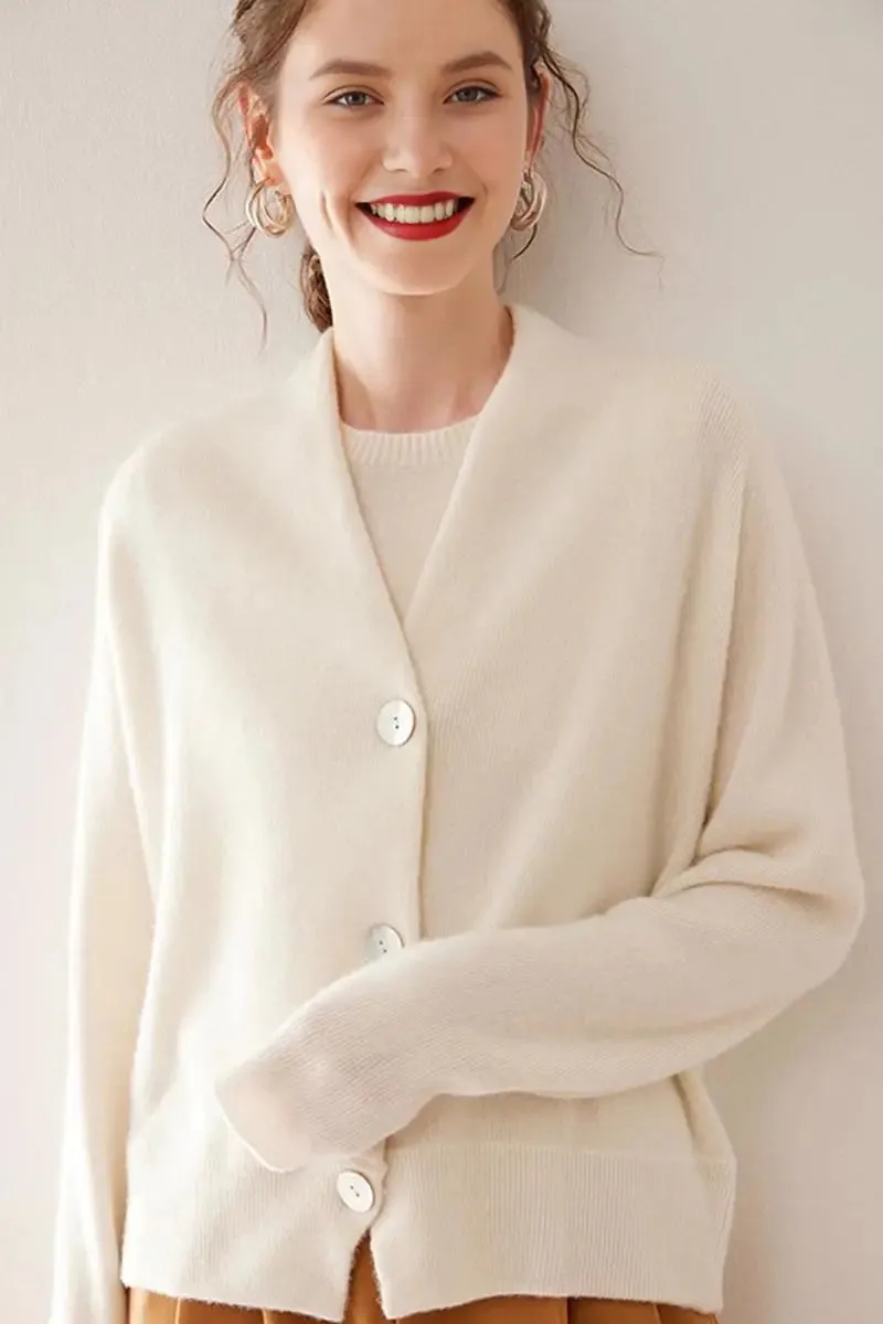 Chunky Knit 100 Cashmere V-Neck Cardigan