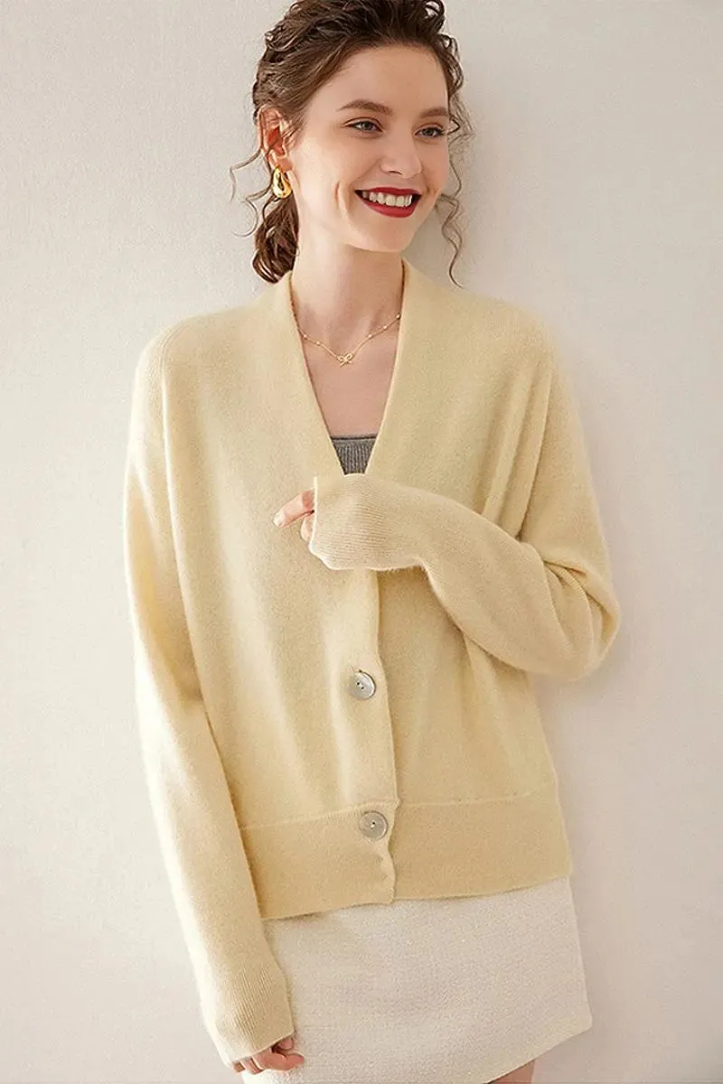 Chunky Knit 100 Cashmere V-Neck Cardigan