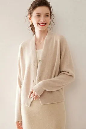 Chunky Knit 100 Cashmere V-Neck Cardigan