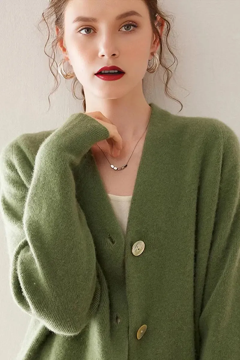 Chunky Knit 100 Cashmere V-Neck Cardigan