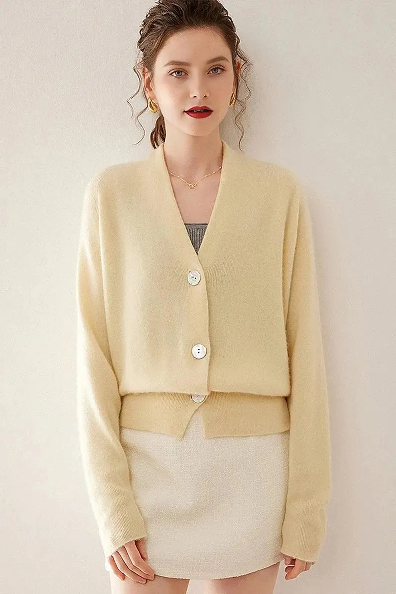 Chunky Knit 100 Cashmere V-Neck Cardigan