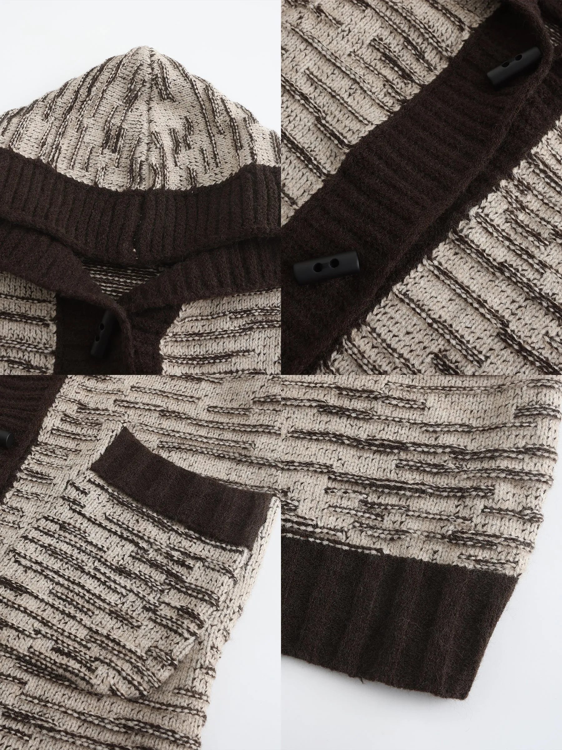 Contrasting Hooded Long Knitted Cardigan