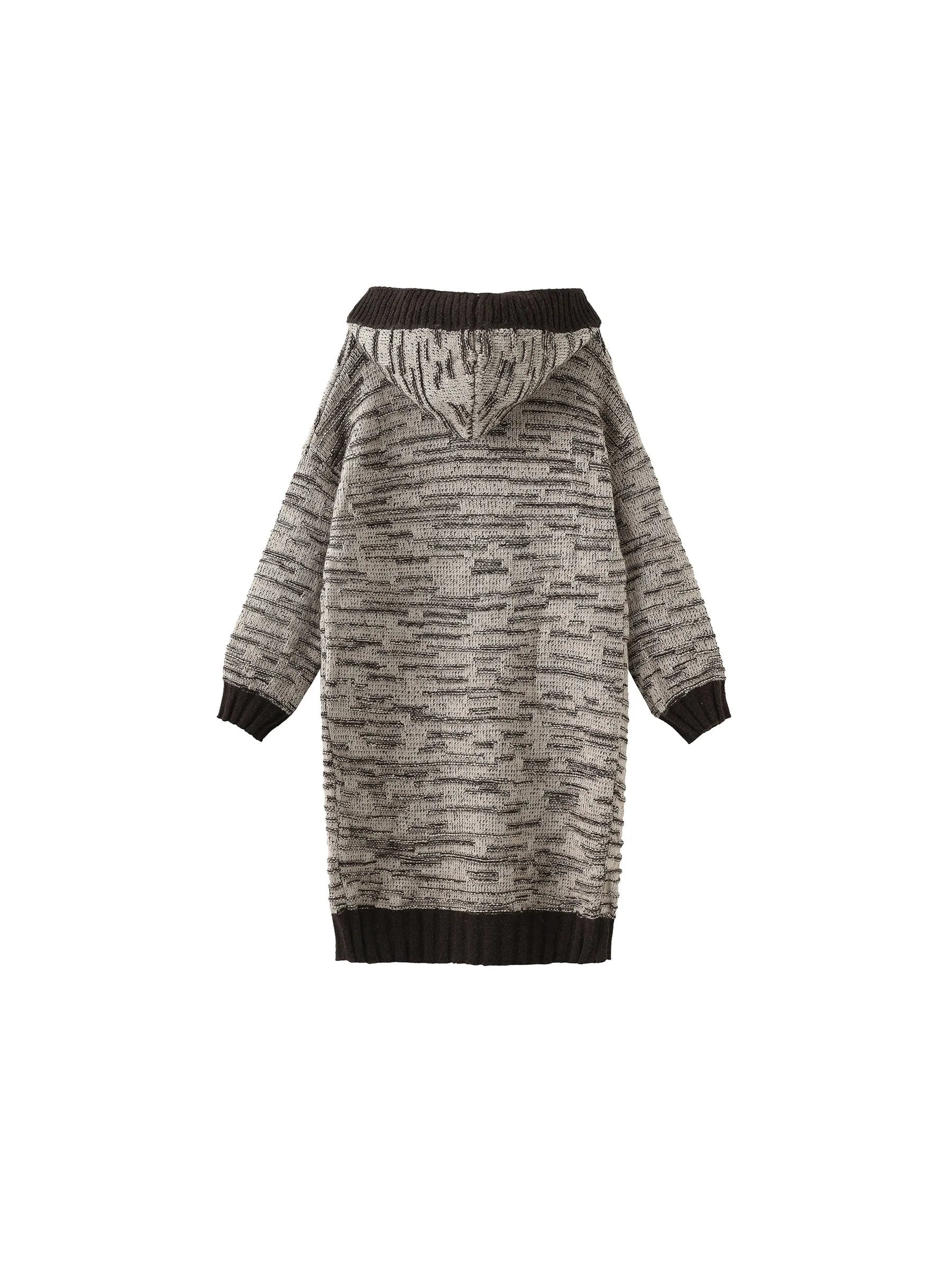Contrasting Hooded Long Knitted Cardigan