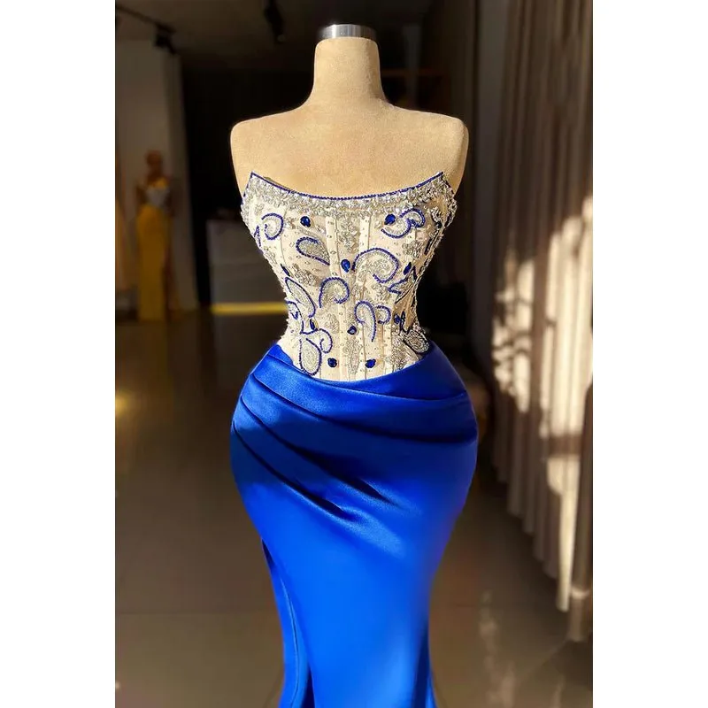 Couture & Ornate Scoop Sleeveless Sheath Embroidery Slit Formal Prom Dress