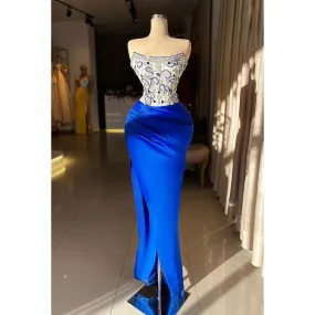 Couture & Ornate Scoop Sleeveless Sheath Embroidery Slit Formal Prom Dress