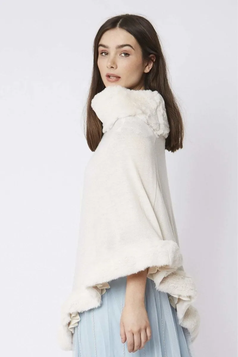 Cream Faux Fur Trim Poncho