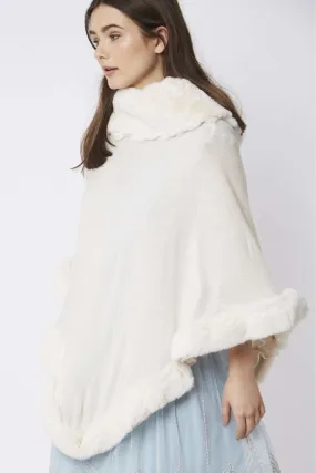 Cream Faux Fur Trim Poncho