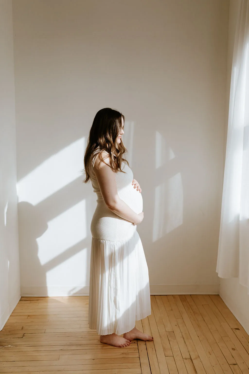 Cream Ribbed Bodice Dress