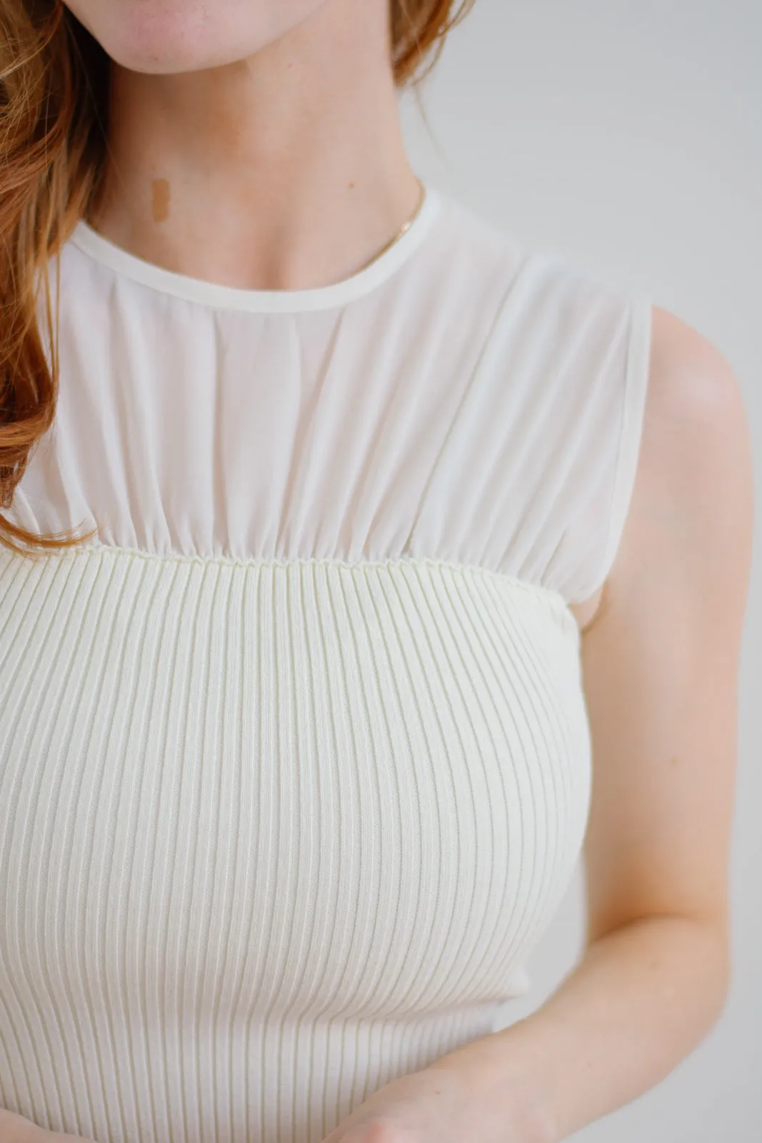 Cream Ribbed Bodice Dress