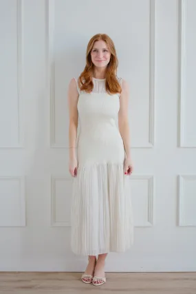 Cream Ribbed Bodice Dress