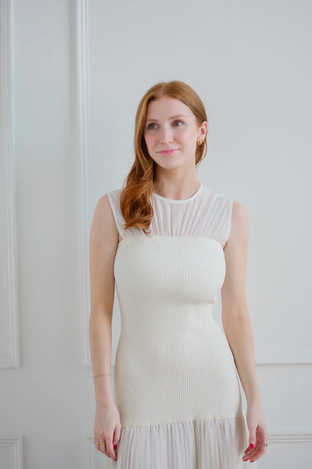 Cream Ribbed Bodice Dress