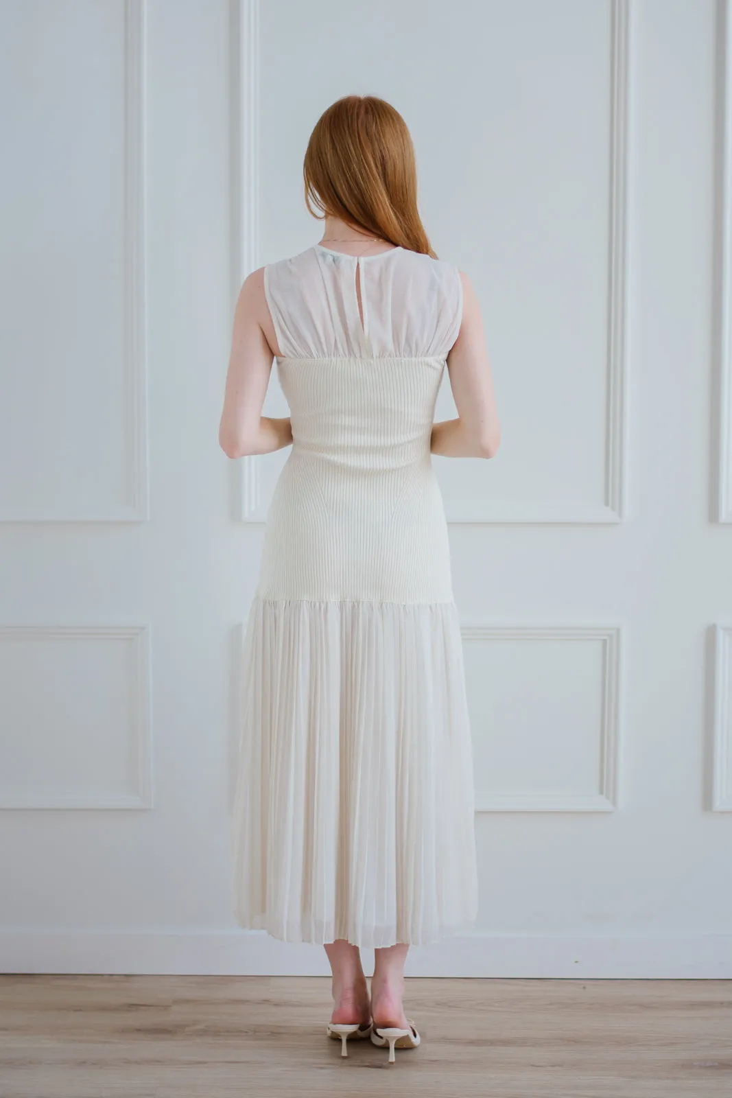 Cream Ribbed Bodice Dress