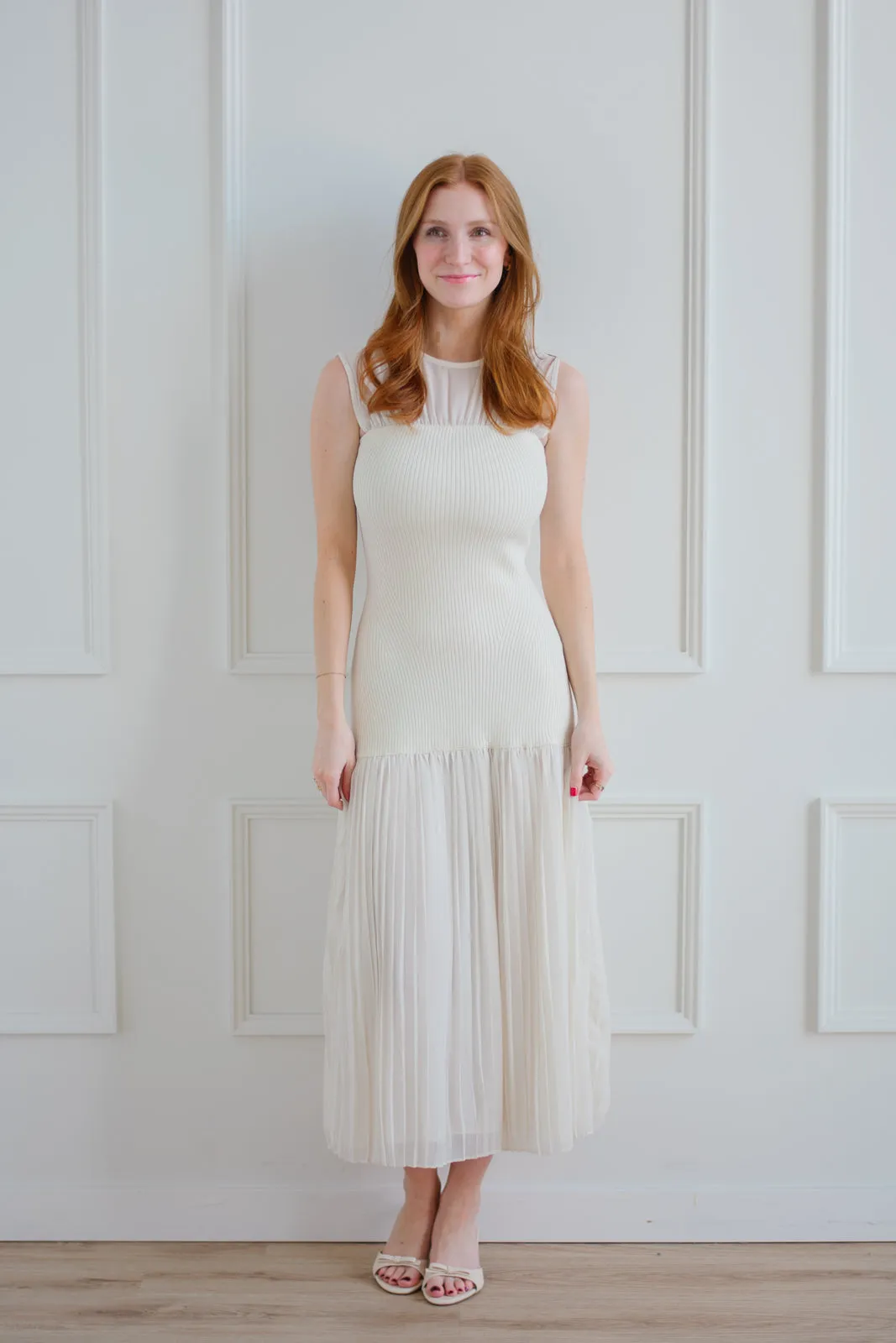 Cream Ribbed Bodice Dress