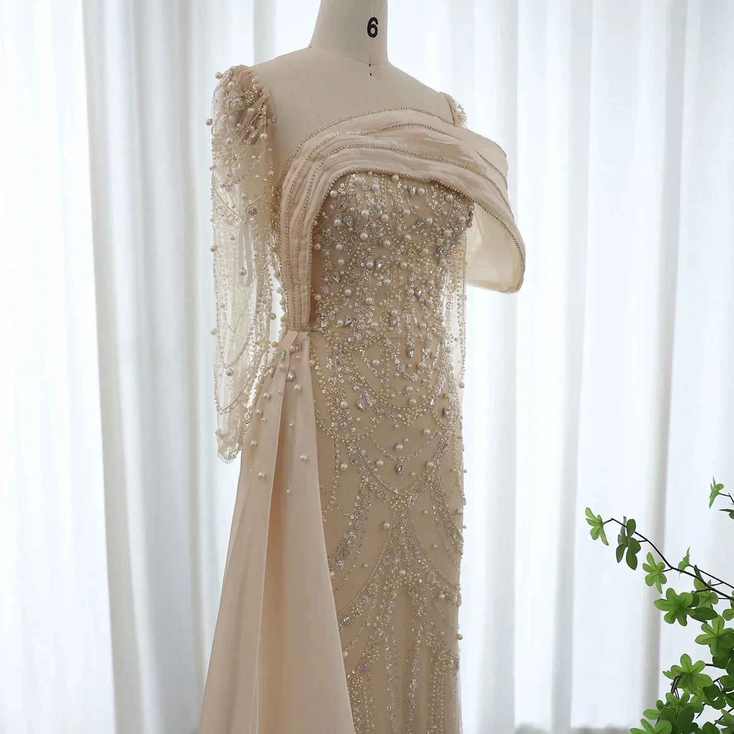 Crystal Mermaid Evening Gown with Overskirt