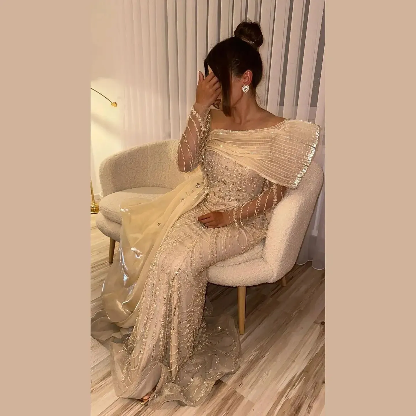 Crystal Mermaid Evening Gown with Overskirt
