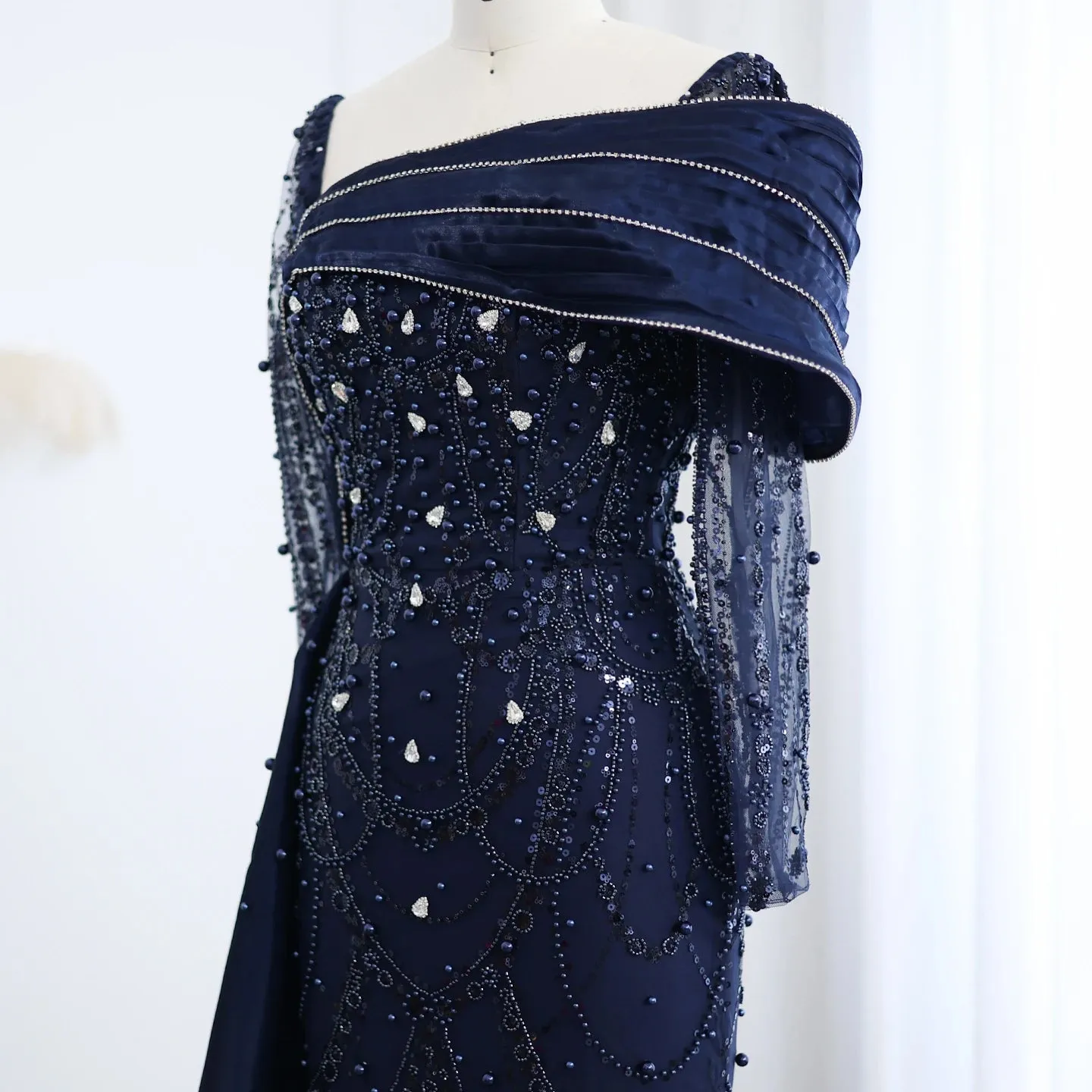 Crystal Mermaid Evening Gown with Overskirt