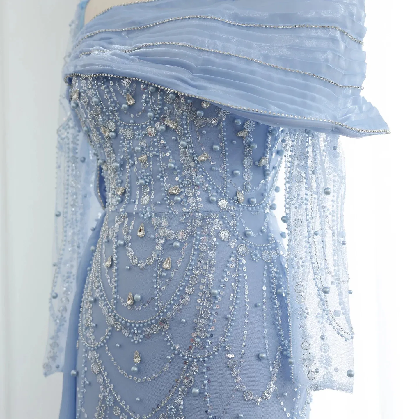 Crystal Mermaid Evening Gown with Overskirt