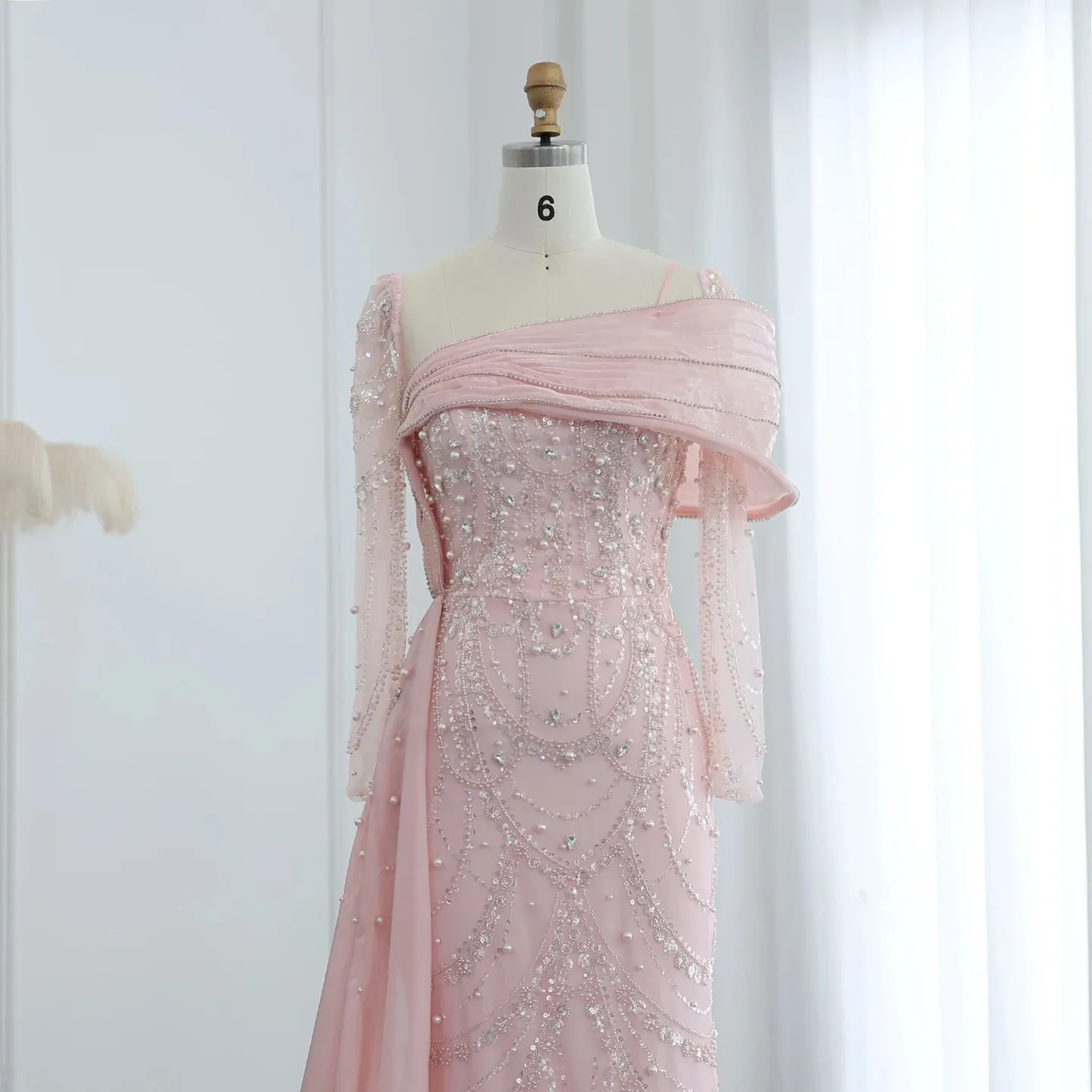 Crystal Mermaid Evening Gown with Overskirt