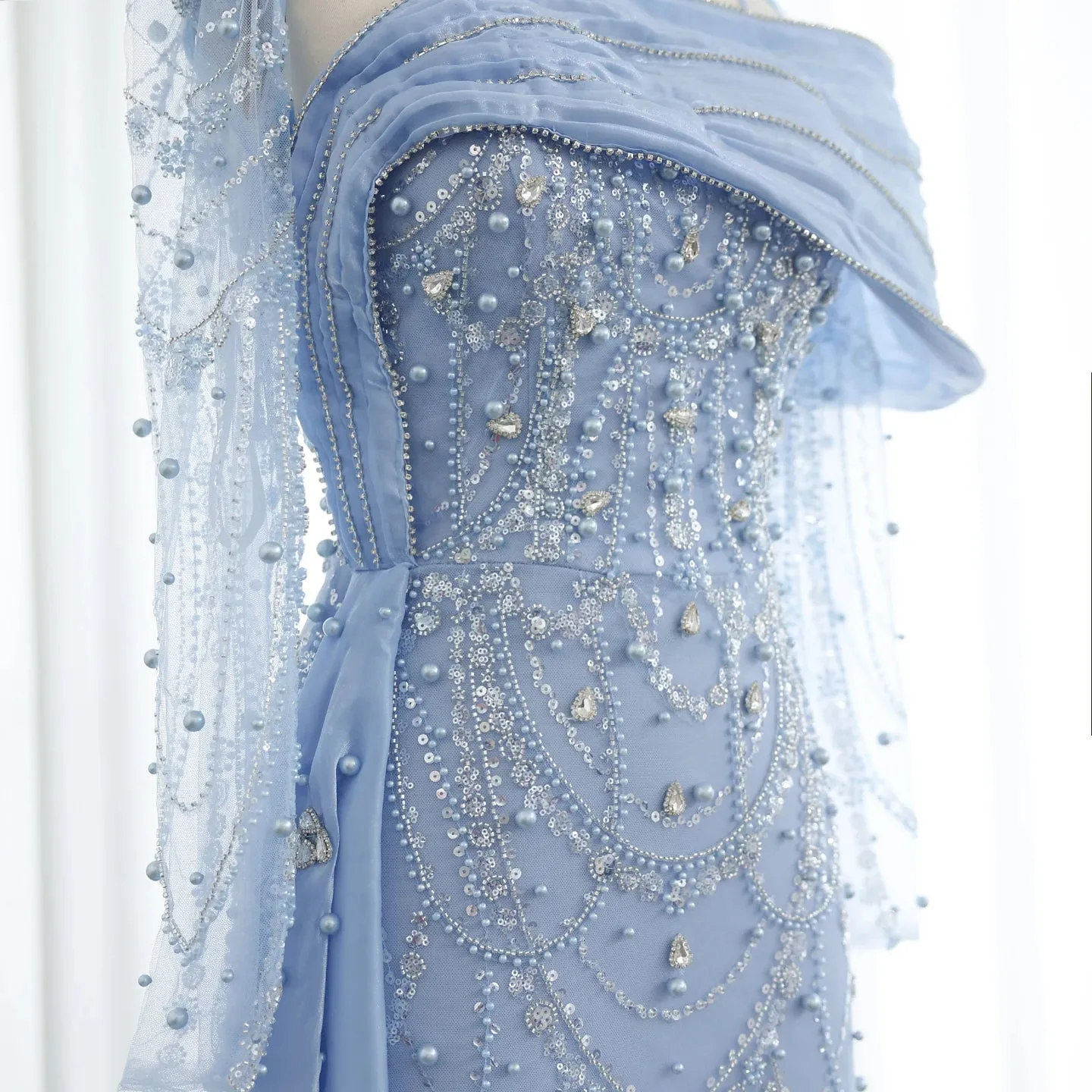 Crystal Mermaid Evening Gown with Overskirt