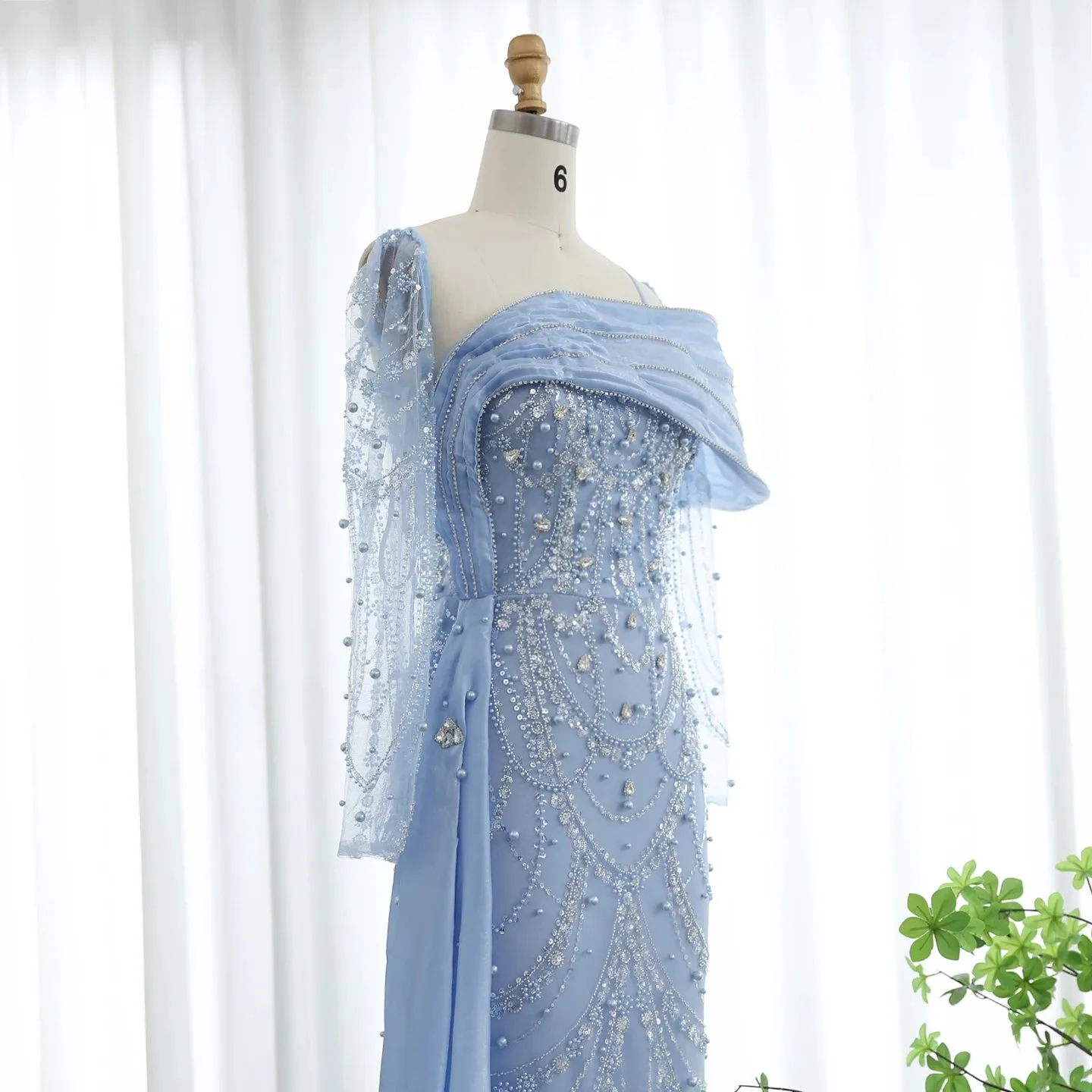 Crystal Mermaid Evening Gown with Overskirt