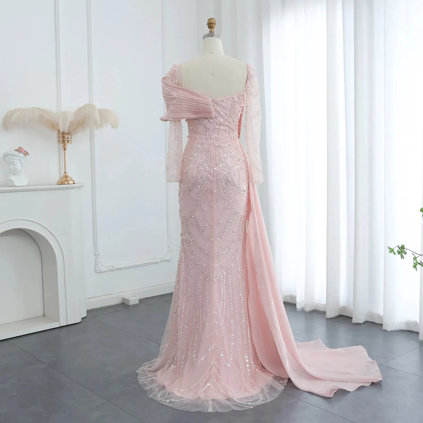 Crystal Mermaid Evening Gown with Overskirt
