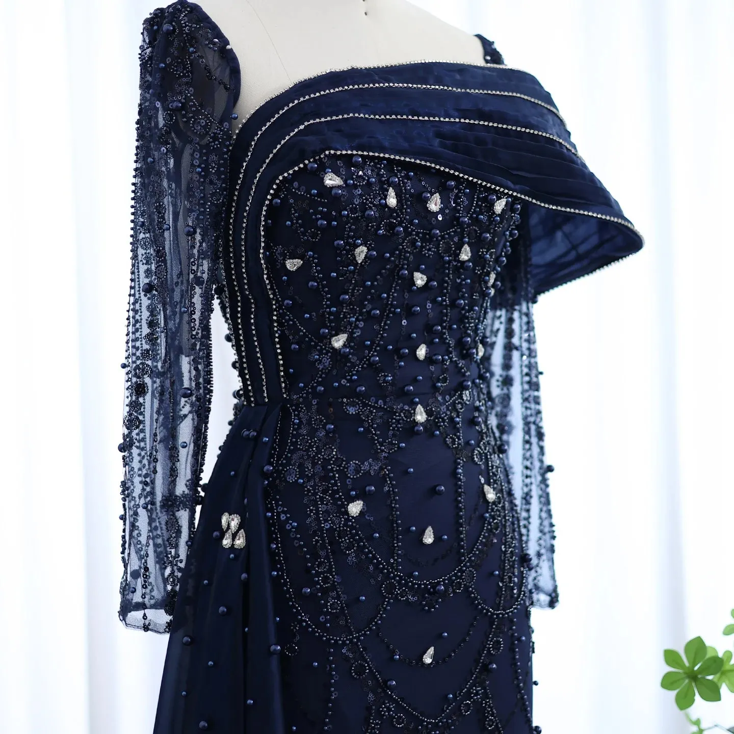 Crystal Mermaid Evening Gown with Overskirt