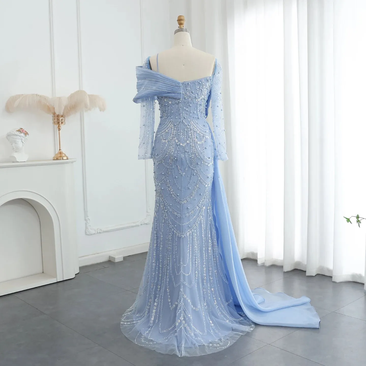 Crystal Mermaid Evening Gown with Overskirt