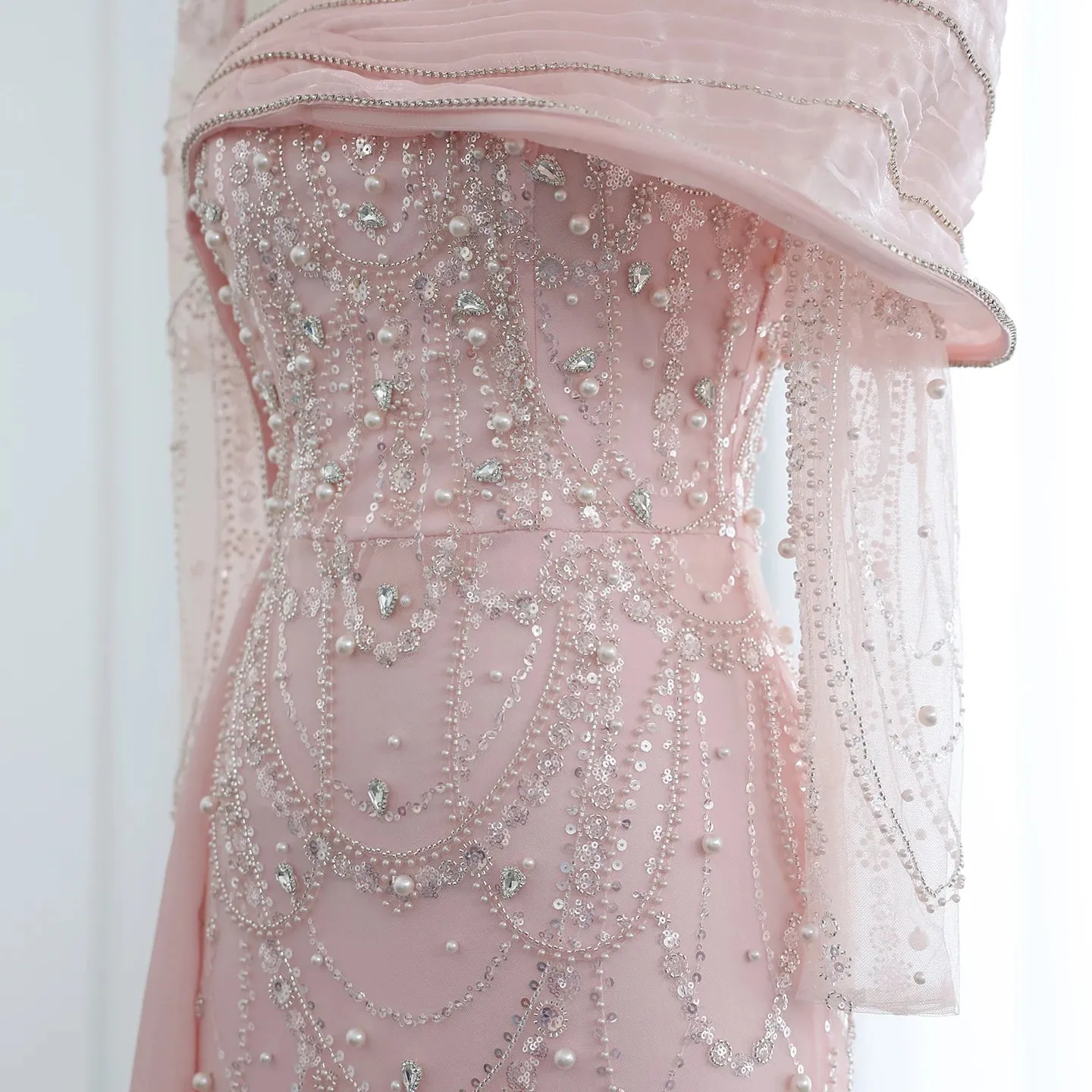 Crystal Mermaid Evening Gown with Overskirt