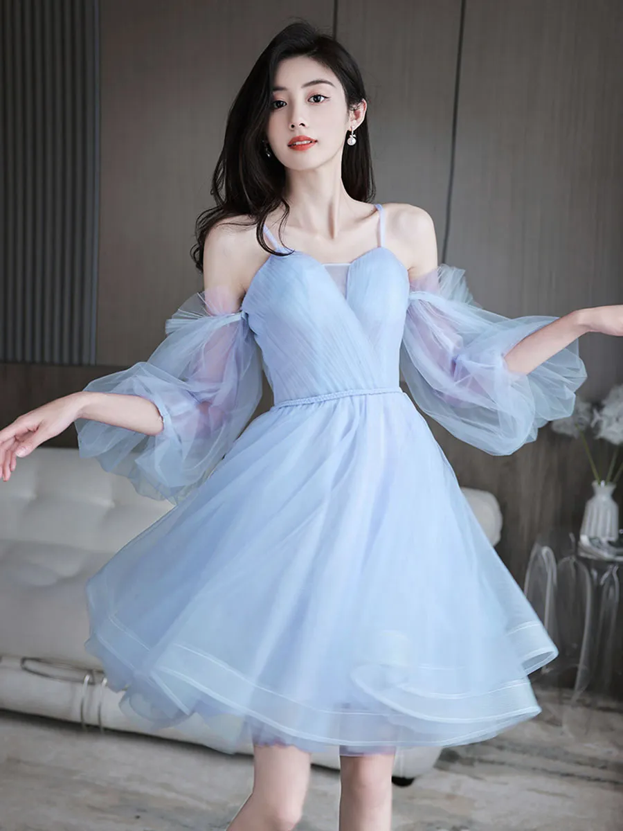 Cute Sweetheart Neck Tulle Short Prom Dress, Cute Puffy Homecoming Dress