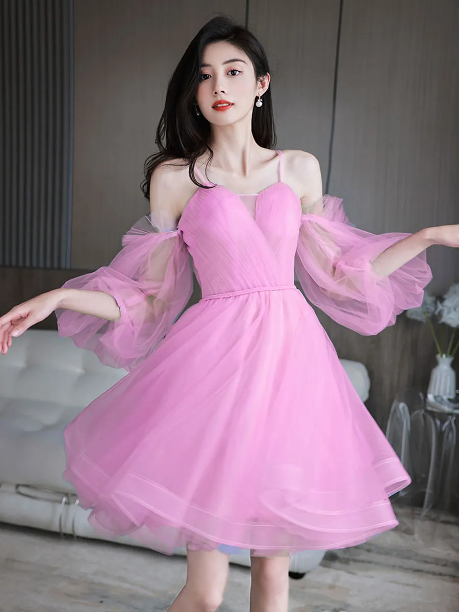 Cute Sweetheart Neck Tulle Short Prom Dress, Cute Puffy Homecoming Dress