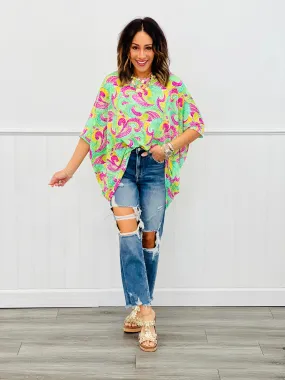 Dear Scarlett Green Multi Print Dolman Sleeve Poncho Top (Reg. and Plus)