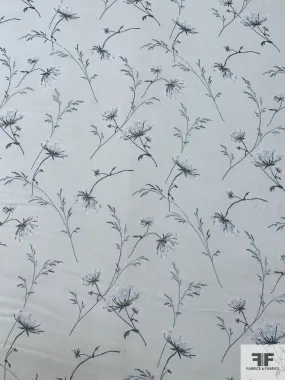 Delicate Floral Printed Crinkled Silk Chiffon - Frosty Aquamarine / Dark Teal