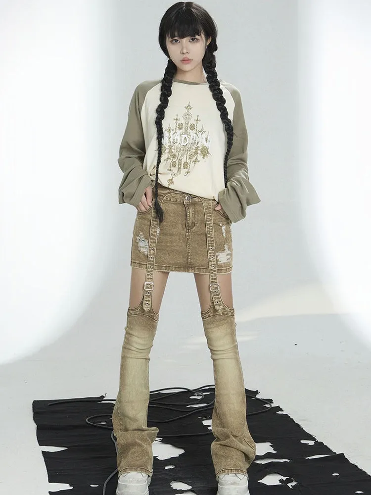 Double Waist Punk Street Low Waist Skirt & Leg Cover