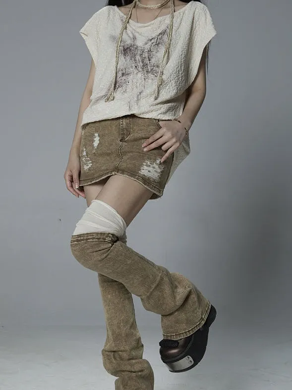 Double Waist Punk Street Low Waist Skirt & Leg Cover