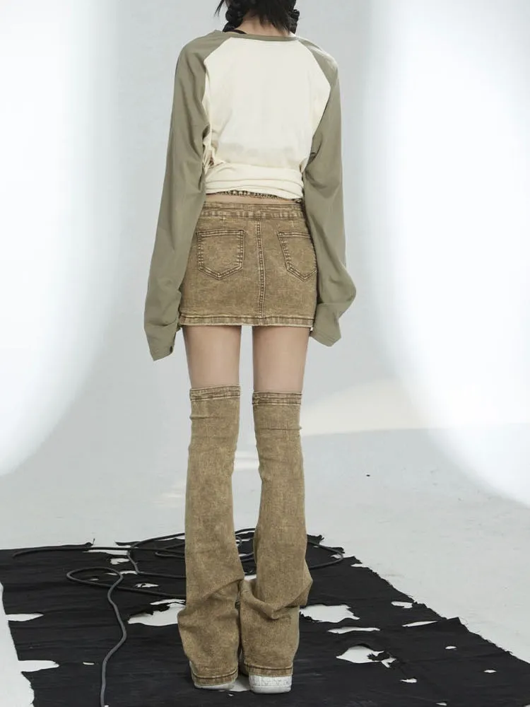 Double Waist Punk Street Low Waist Skirt & Leg Cover