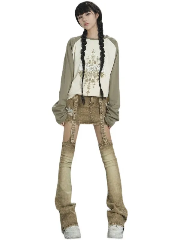 Double Waist Punk Street Low Waist Skirt & Leg Cover