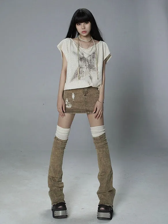 Double Waist Punk Street Low Waist Skirt & Leg Cover
