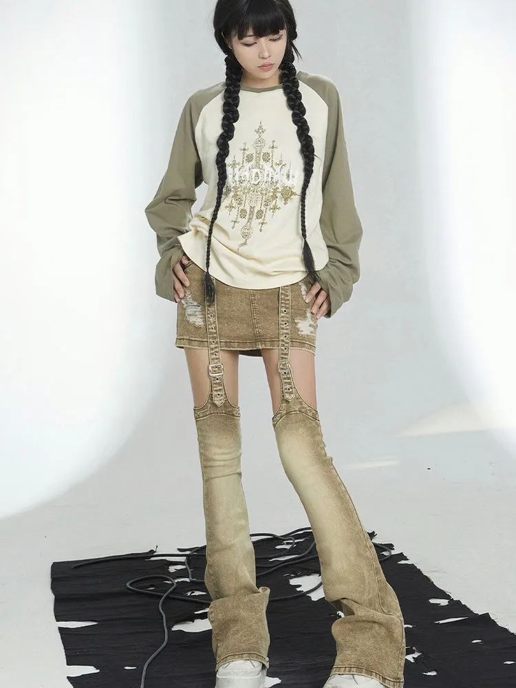 Double Waist Punk Street Low Waist Skirt & Leg Cover