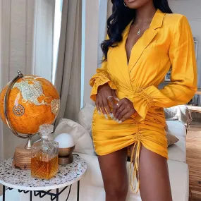 Drawstring Irregular Wholesale Long Sleeve Mini Dress