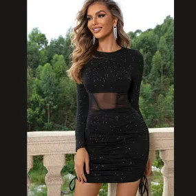 Drawstring Ruched Long Sleeve Dress