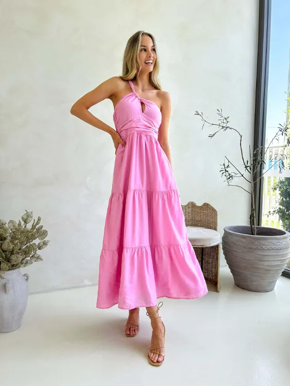 Eden One Shoulder Maxi - Pink