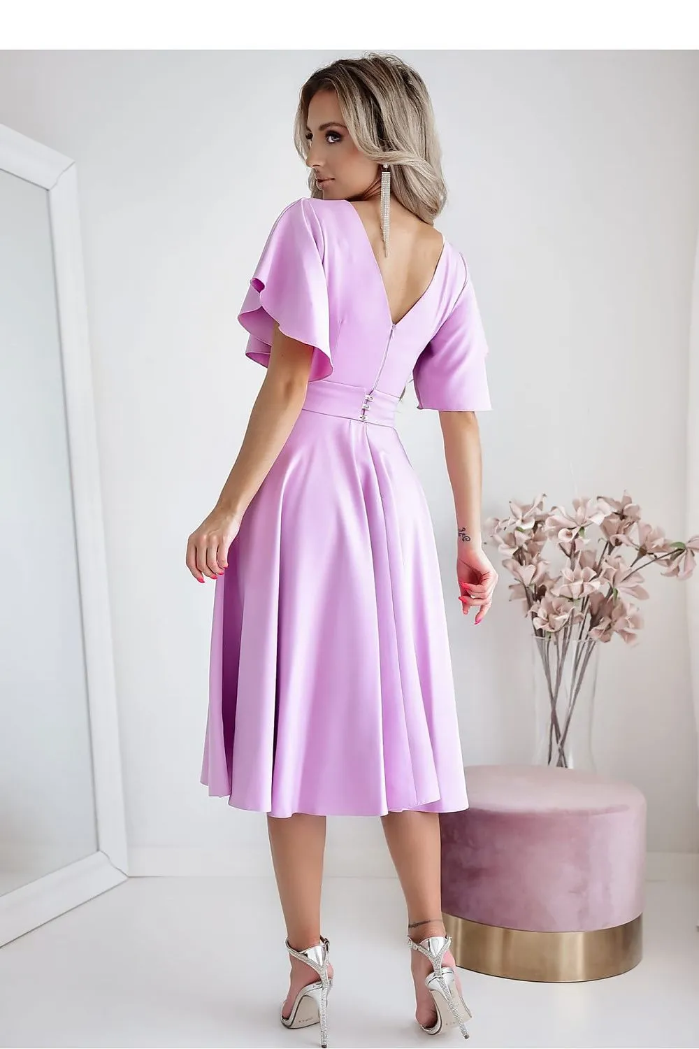 Elegant V-neck loose ruffle sleeves cocktail dress