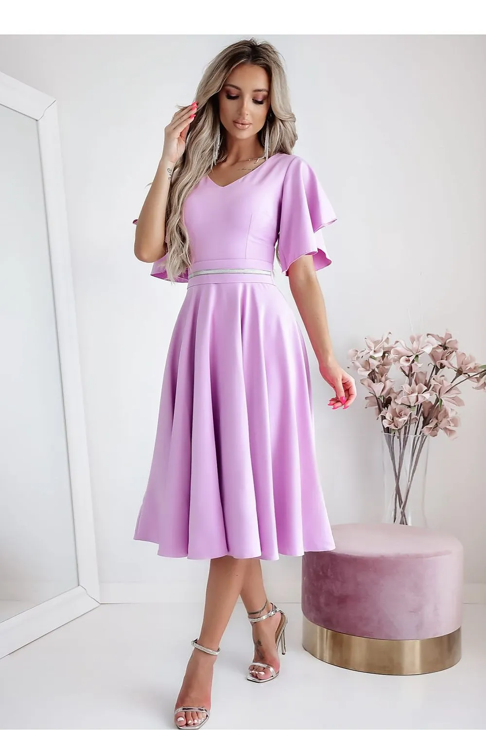 Elegant V-neck loose ruffle sleeves cocktail dress