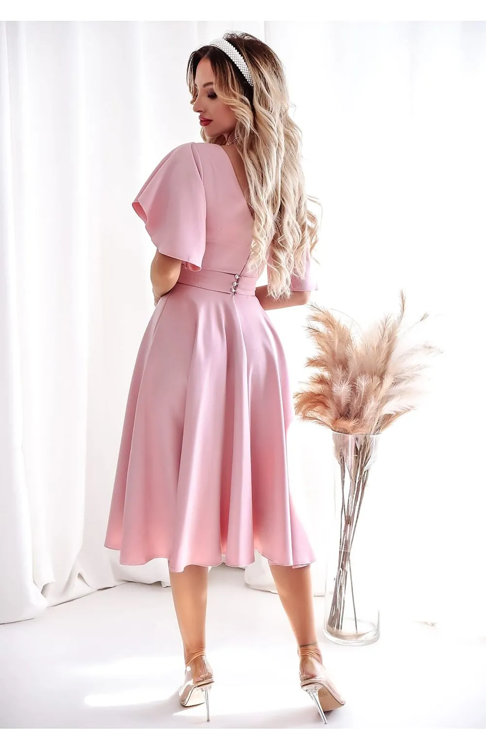 Elegant V-neck loose ruffle sleeves cocktail dress
