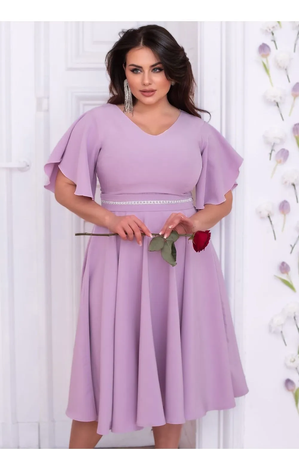 Elegant V-neck loose ruffle sleeves cocktail dress