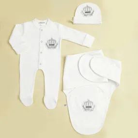 Embroidered Prince Crown Romper Set