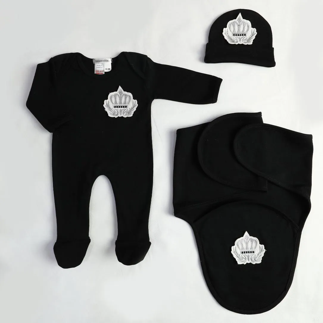Embroidered Prince Crown Romper Set