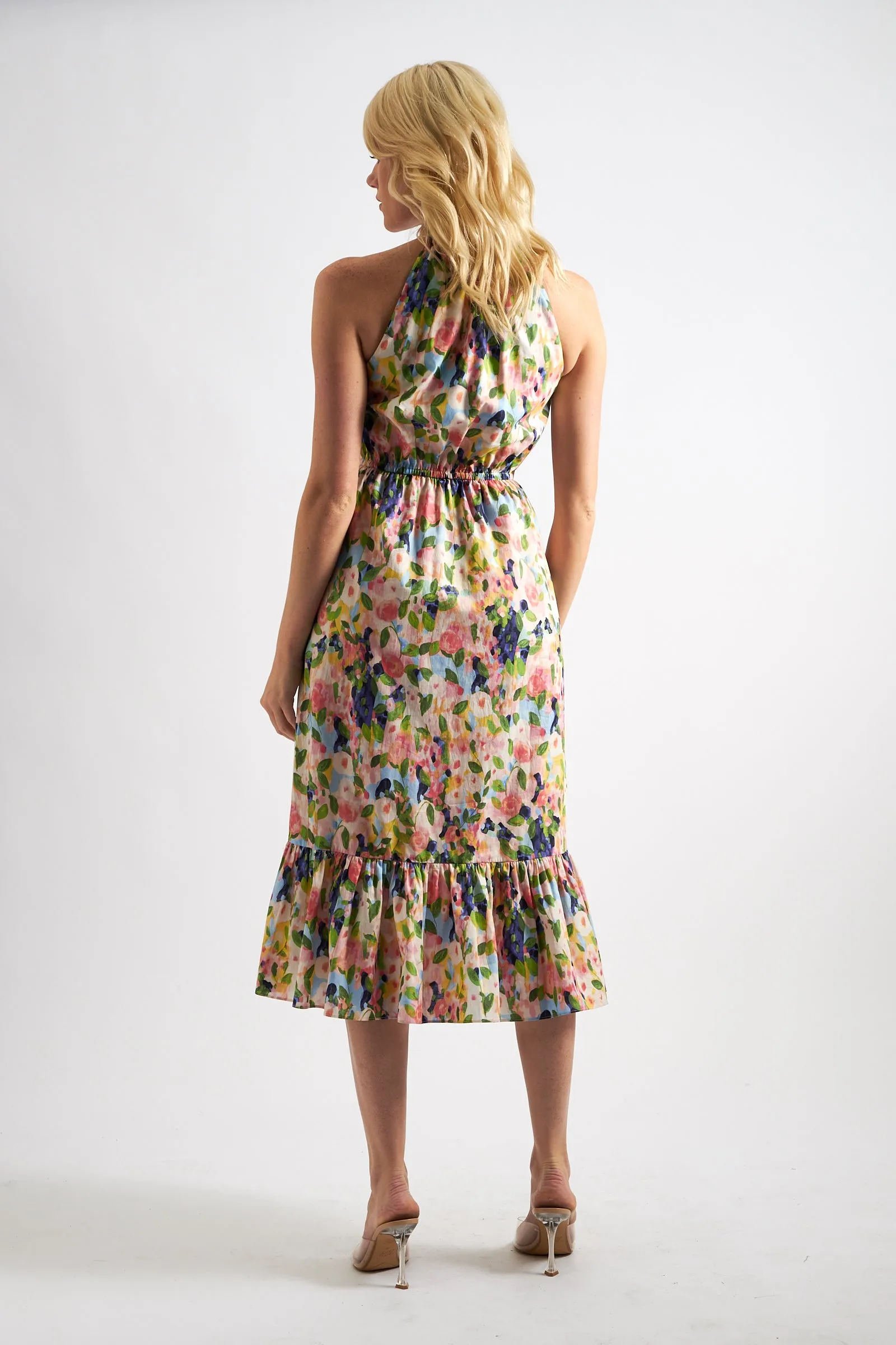 Eren Summer Dream Cut-Away Shoulder Print Midi Dress