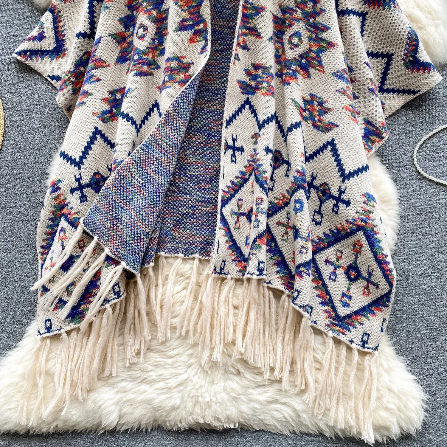 Ethnic Style Fringed Printed Cardigan