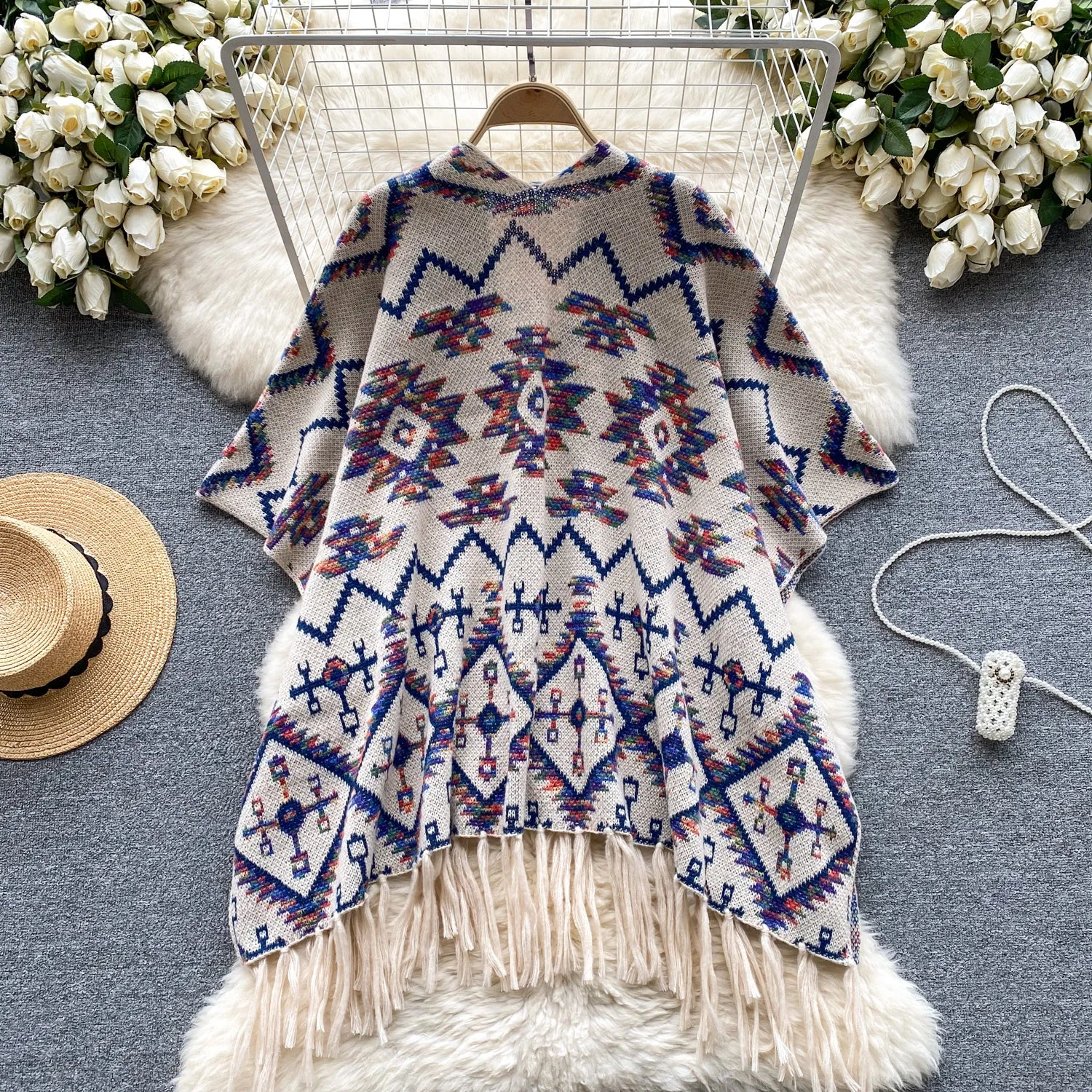 Ethnic Style Fringed Printed Cardigan